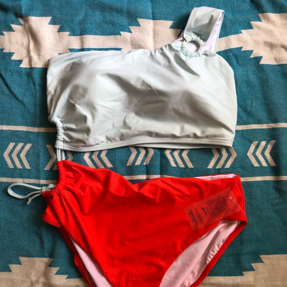 One shoulder one piece swimsuit.